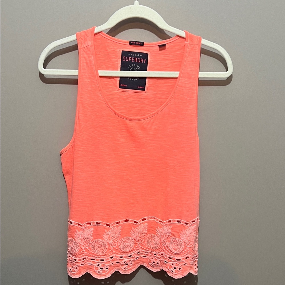 (3 for $35) Superdry Bright Coral Lace Hem Tank Top